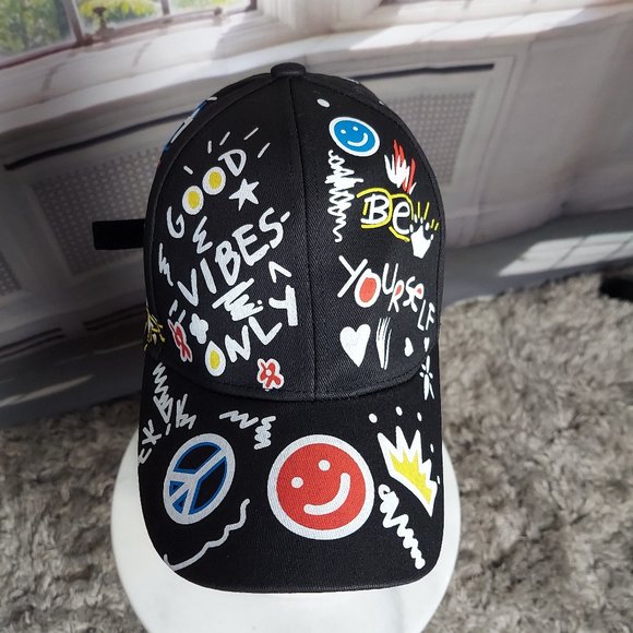 NEW "GOOD VIBES" ADJUSTABLE BASEBALL CAP (BLACK/MULTI) / ***2 CAPS FOR $25*** - Picture 7 of 10